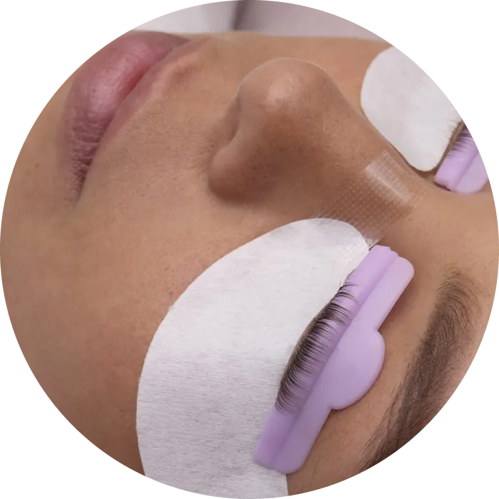 Lashes set on a lift pad during a lash lift